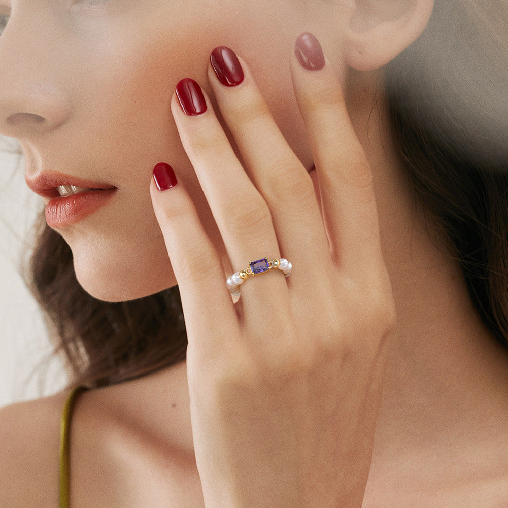 925 Sterling Silver Natural Pearl Ring Fashion Jewelry Gift for Women Girls