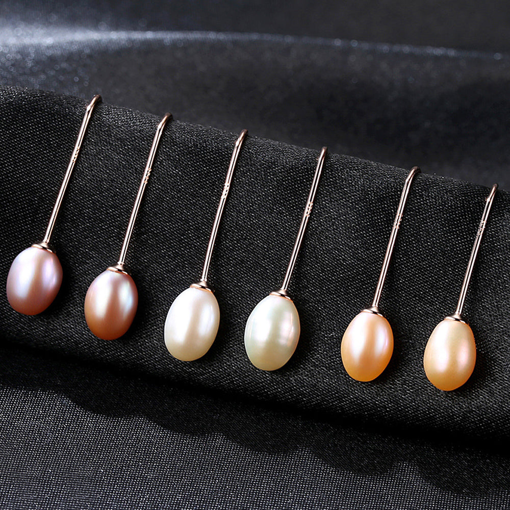 925 Sterling Silver Natural Pearl Long Drop Earrings Fashion Jewelry Gift for Women Girls