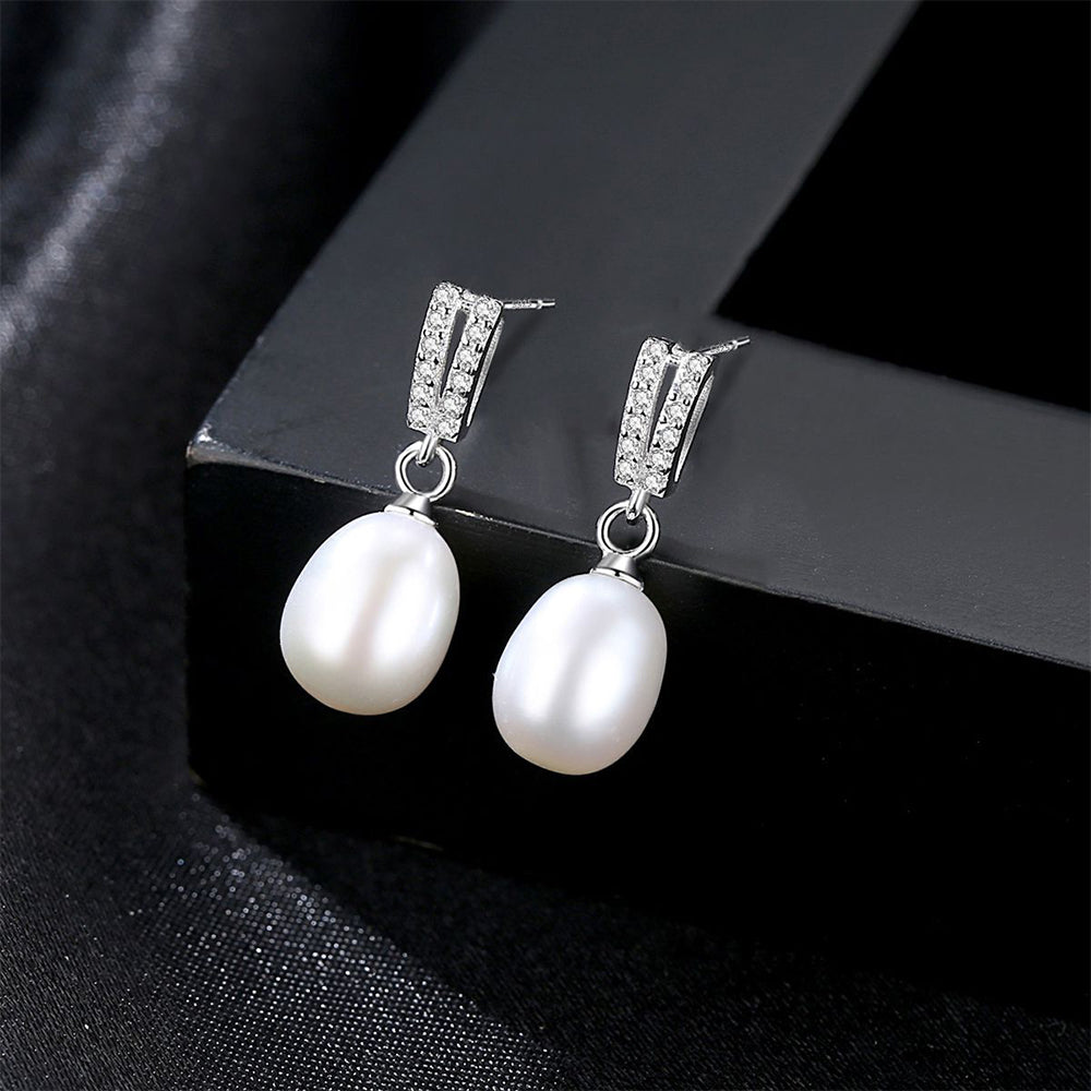 925 Sterling Silver Natural Pearl Drop Earrings Fashion Jewelry Gift for Women Girls