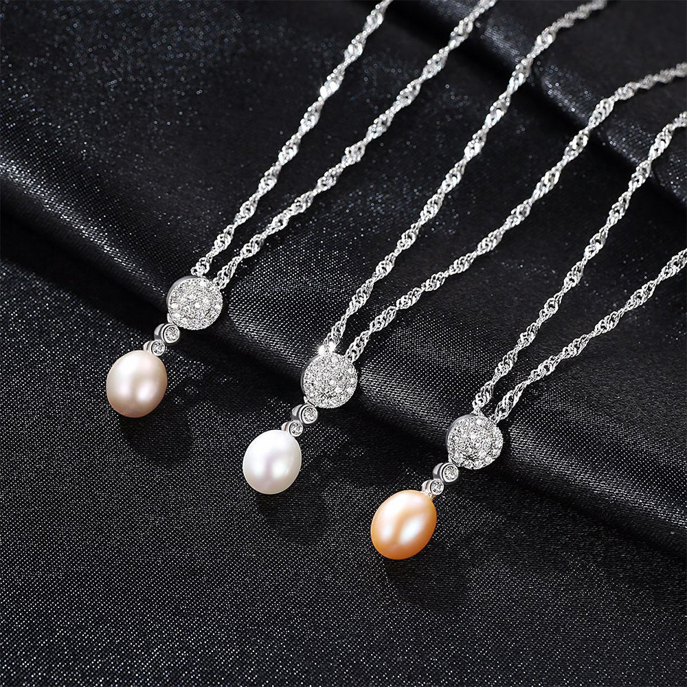 925 Sterling Silver Natural Pearl Drop Necklace Fashion Jewelry Gift for Women Girls