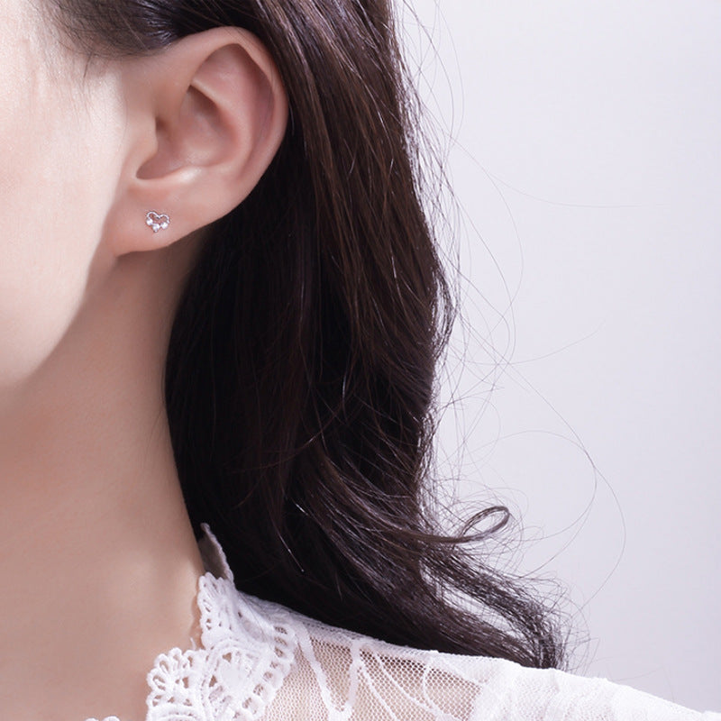 925 Sterling Silver Heart Screw Back Stud Earrings