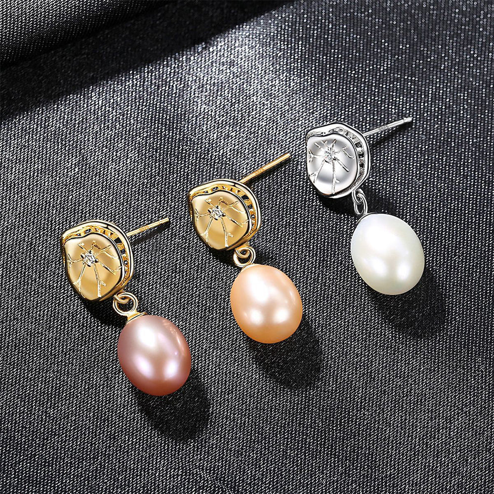 925 Sterling Silver Natural Pearl Drop Earrings Fashion Jewelry Gift for Women Girls