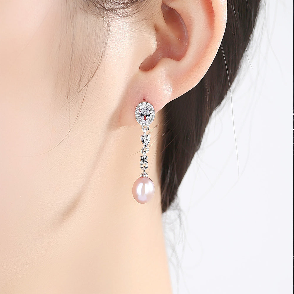 925 Sterling Silver Natural Pearl Drop Earrings Fashion Jewelry Gift for Women Girls