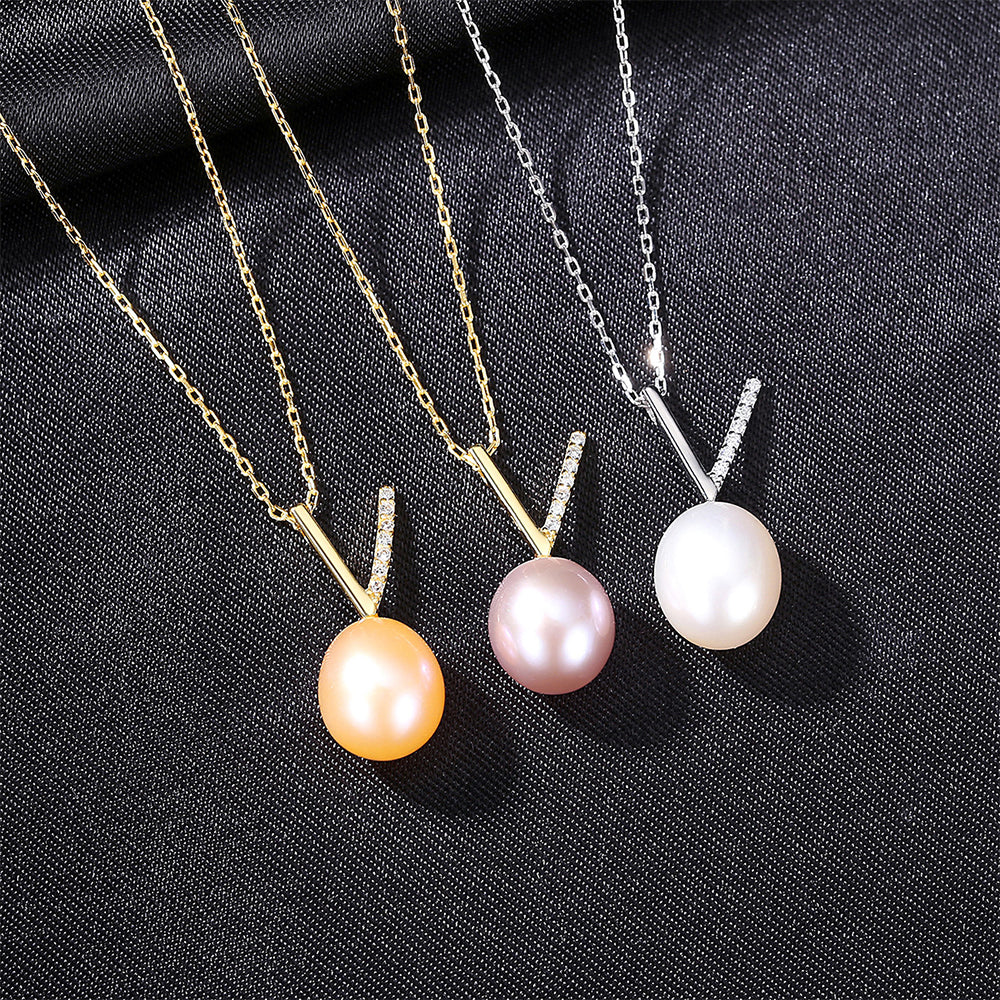925 Sterling Silver Natural Pearl Drop Necklace Fashion Jewelry Gift for Women Girls