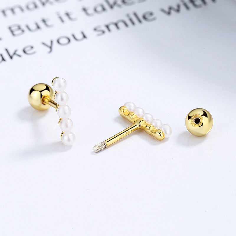 925 Sterling Silver Pearl Screw Back Stud Earrings
