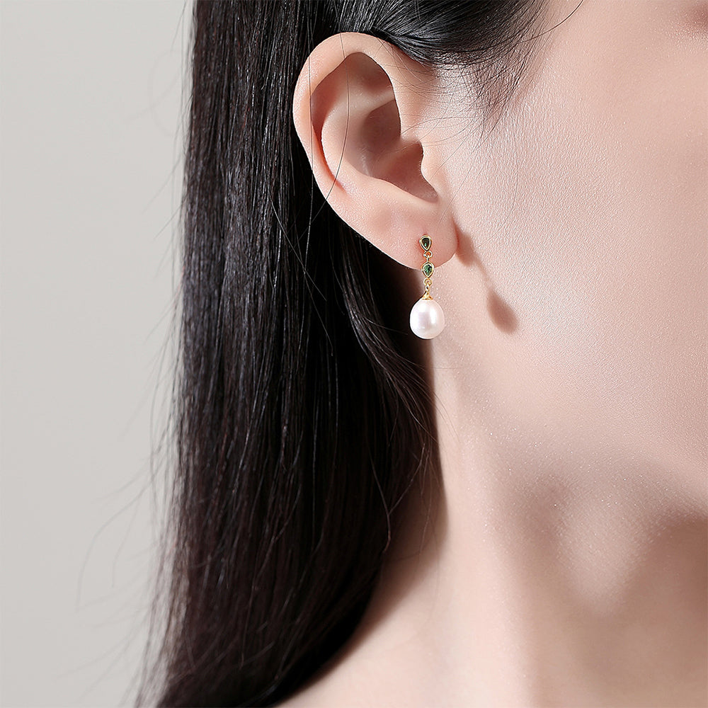 Pendientes colgantes de perla natural de plata de ley 925, joyería de moda, regalo para mujeres y niñas.