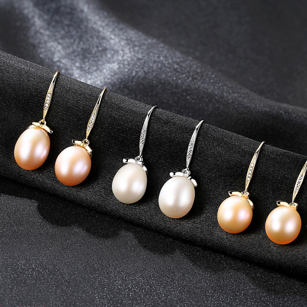 925 Sterling Silver Natural Pearl Drop Hook Earrings Fashion Jewelry Gift for Women Girls