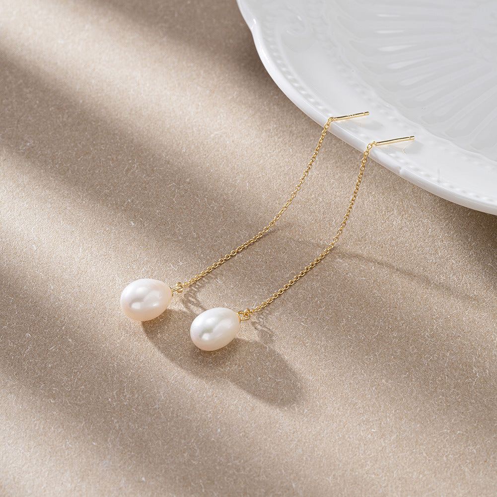 925 Sterling Silver Natural Pearl Earrings Fashion Jewelry Gift for Women Girl