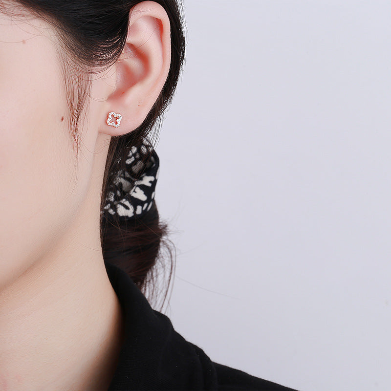 925 Sterling Silver Lucky Flower Screw Back Stud Earrings
