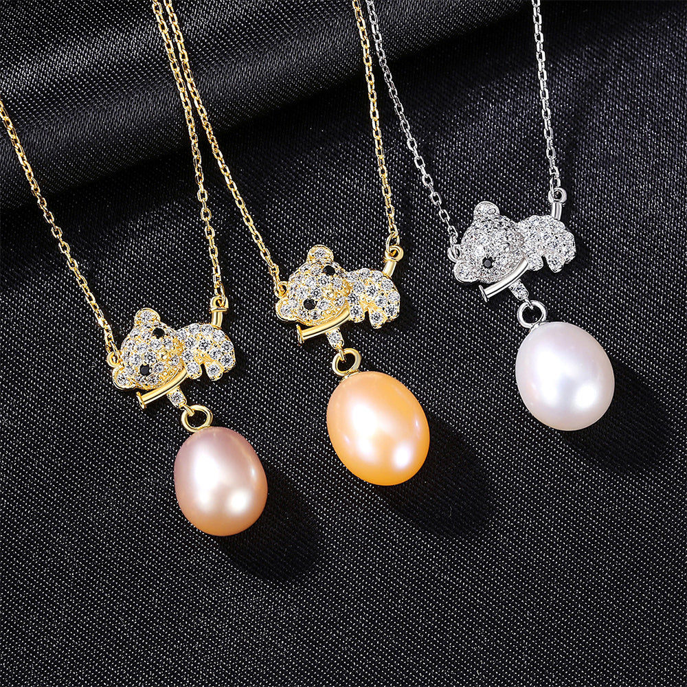 925 Sterling Silver Natural Pearl Drop Necklace Fashion Jewelry Gift for Women Girls
