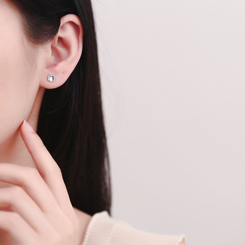 925 Sterling Silver Moonstone Screw Back Stud Earrings
