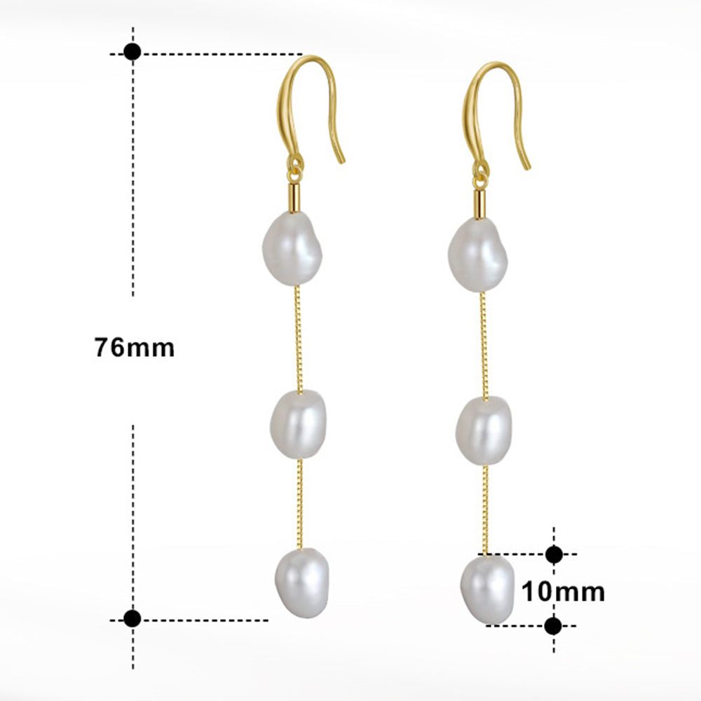 925 Sterling Silver Natural Pearl Hook Earrings Fashion Jewelry Gift for Women Girl