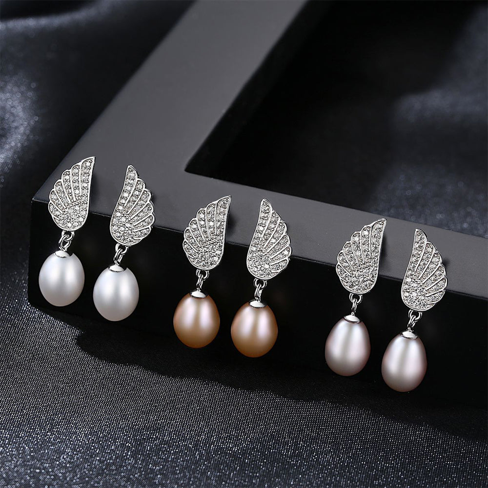 925 Sterling Silver Natural Pearl Long Drop Earrings Fashion Jewelry Gift for Women Girls