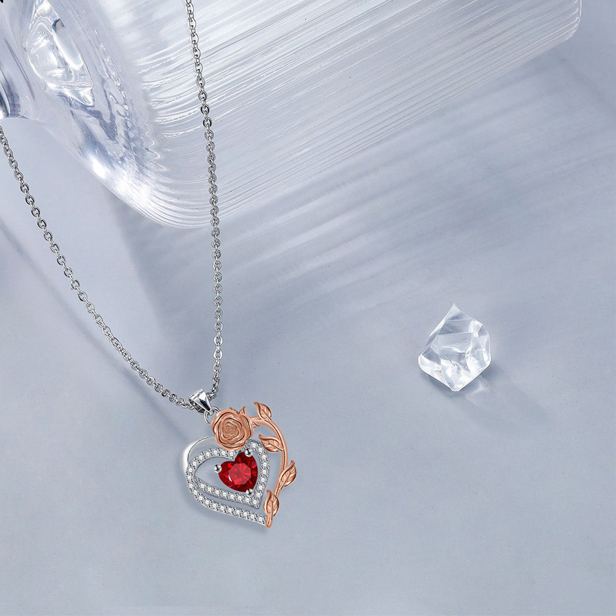 Copper With Silver/Rosegold Plated Heart Pendant Necklace