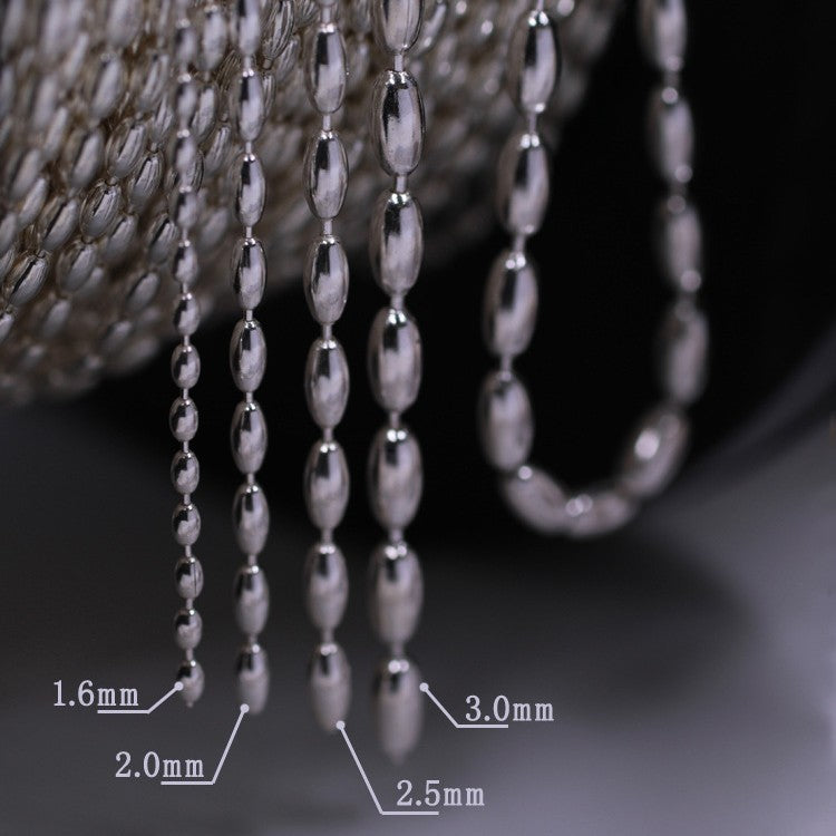 925 Sterling Silver Rice Beads Chain 1.6*2.4mm 2*4.1mm 2.5*5.2mm 3*6mm