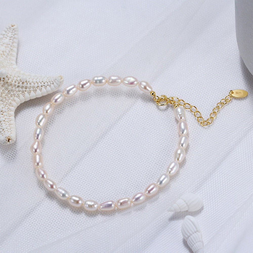 925 Sterling Silver Pearl Bracelet Fashion Jewelry Gift for Women Girls