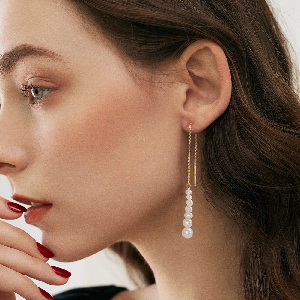 925 Sterling Silver Natural Pearl Earrings Fashion Jewelry Gift for Women Girl