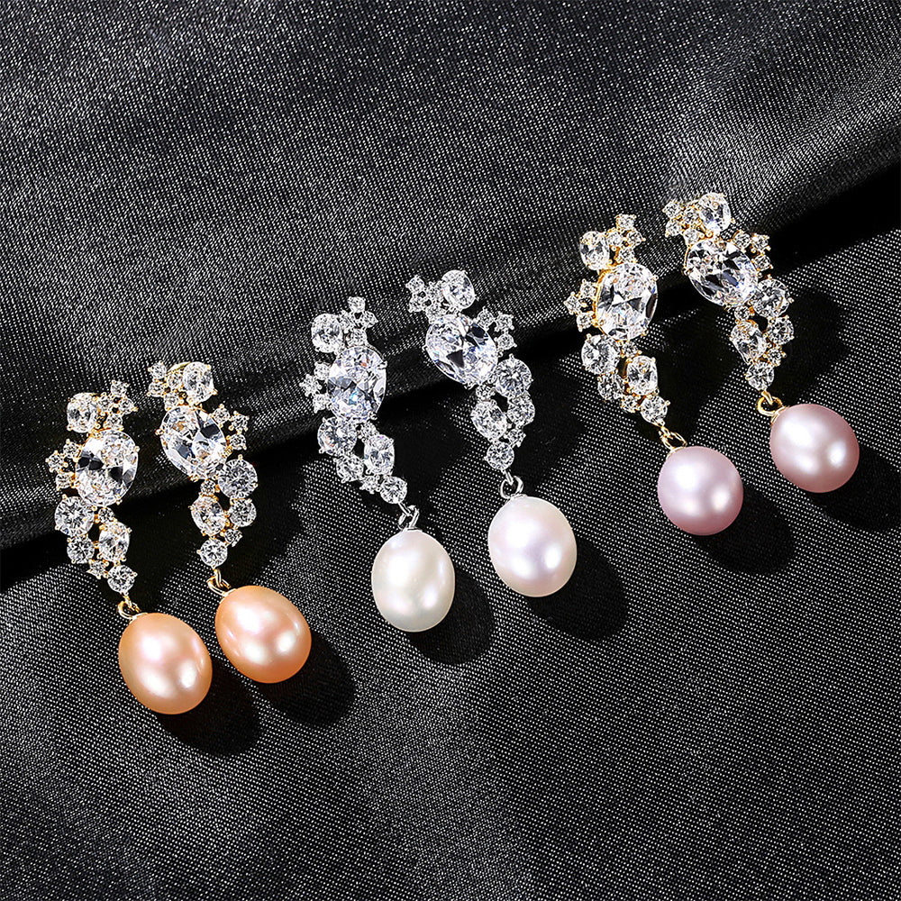 925 Sterling Silver Natural Pearl Drop Earrings Fashion Jewelry Gift for Women Girls