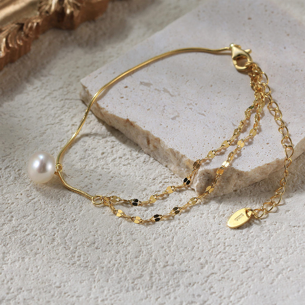 925 Sterling Silver Pearl Bracelet Fashion Jewelry Gift for Women Girls