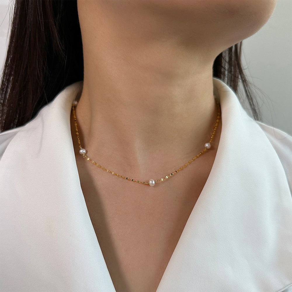 925 Sterling Silver Natural Pearl Necklace Fashion Jewelry Gift for Women Girls