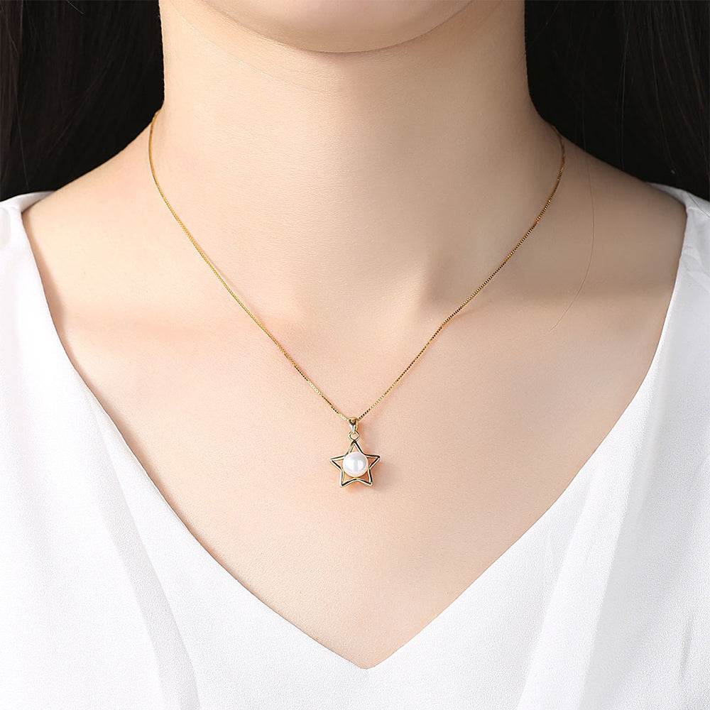 925 Sterling Silver Natural Pearl Drop Necklace Fashion Jewelry Gift for Women Girls