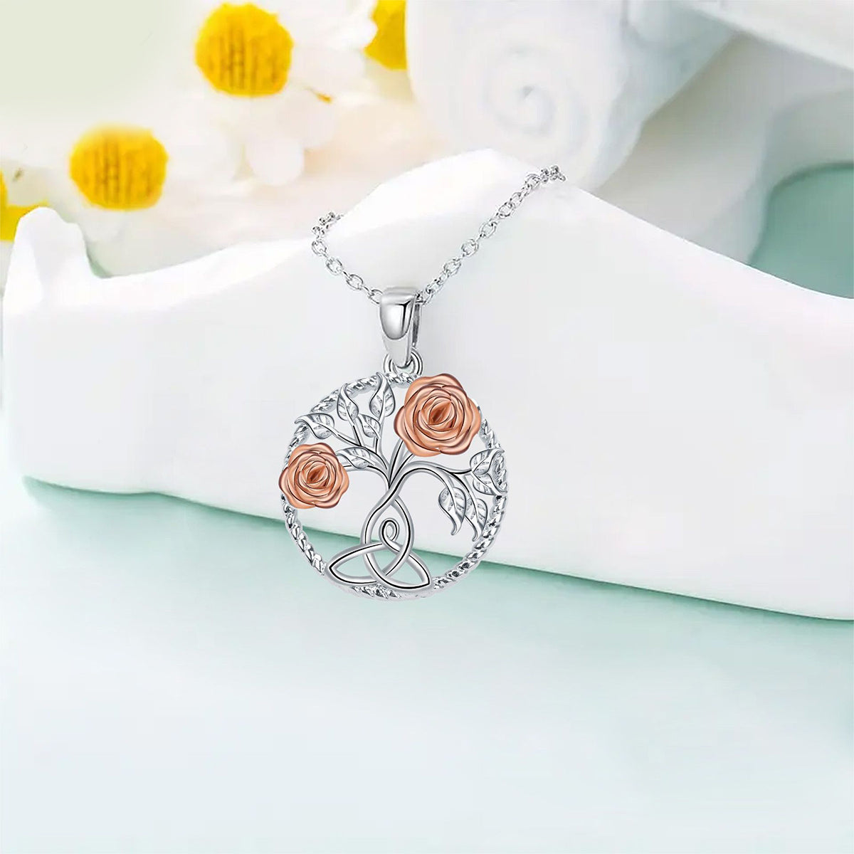 Copper With Silver/Rosegold Plated Tree Pendant Necklace