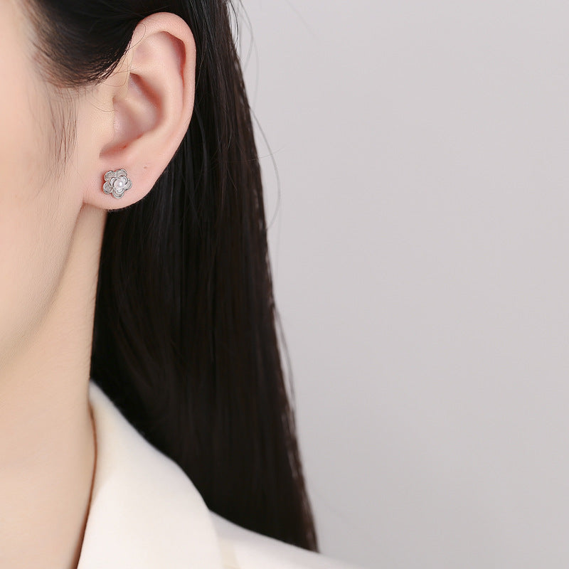 925 Sterling Silver Flower Screw Back Stud Earrings