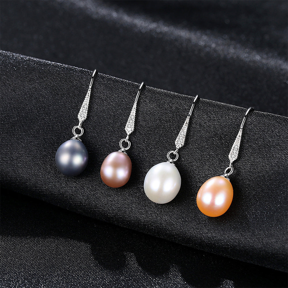925 Sterling Silver Natural Pearl Drop Earrings Fashion Jewelry Gift for Women Girls
