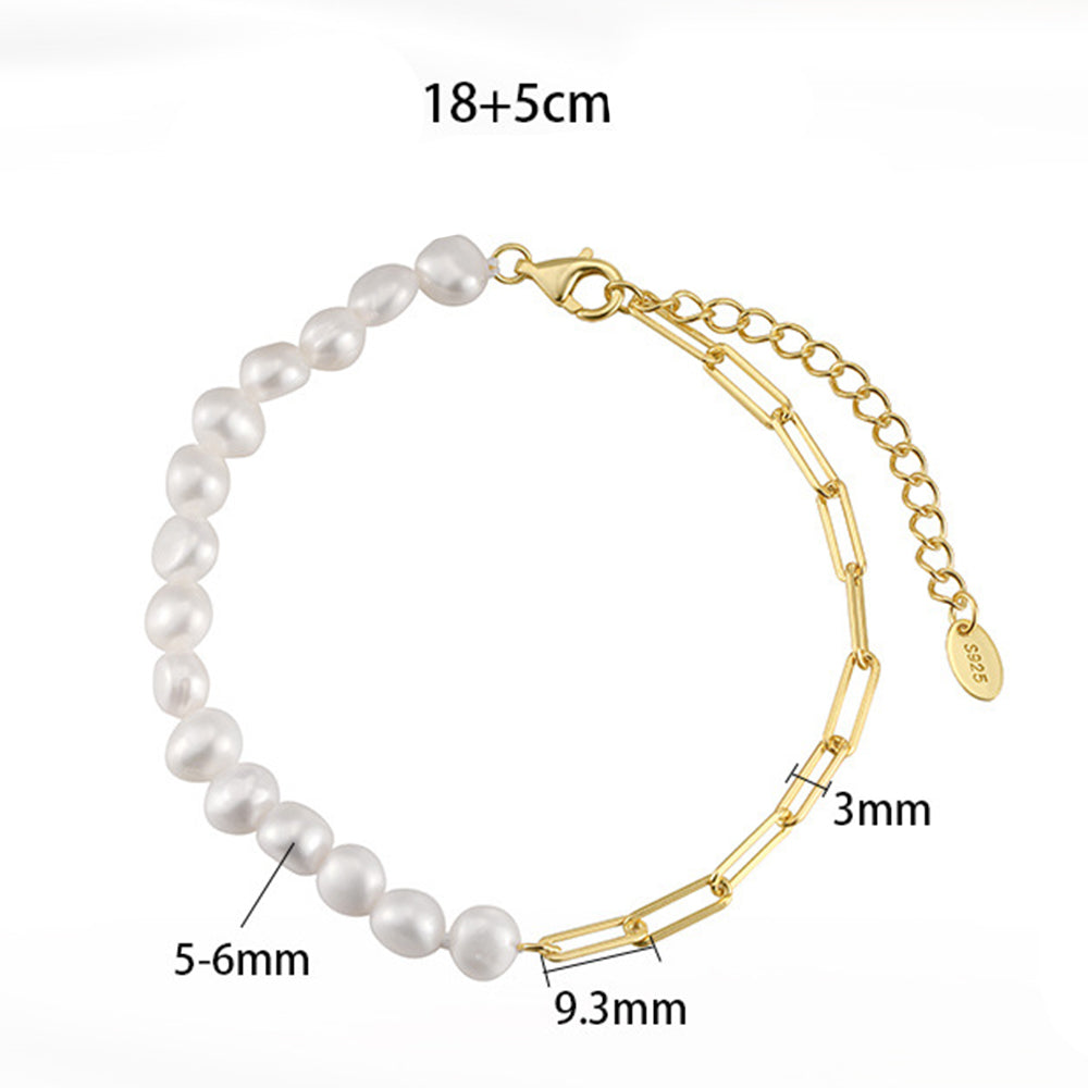 925 Sterling Silver Pearl Bracelet Fashion Jewelry Gift for Women Girls