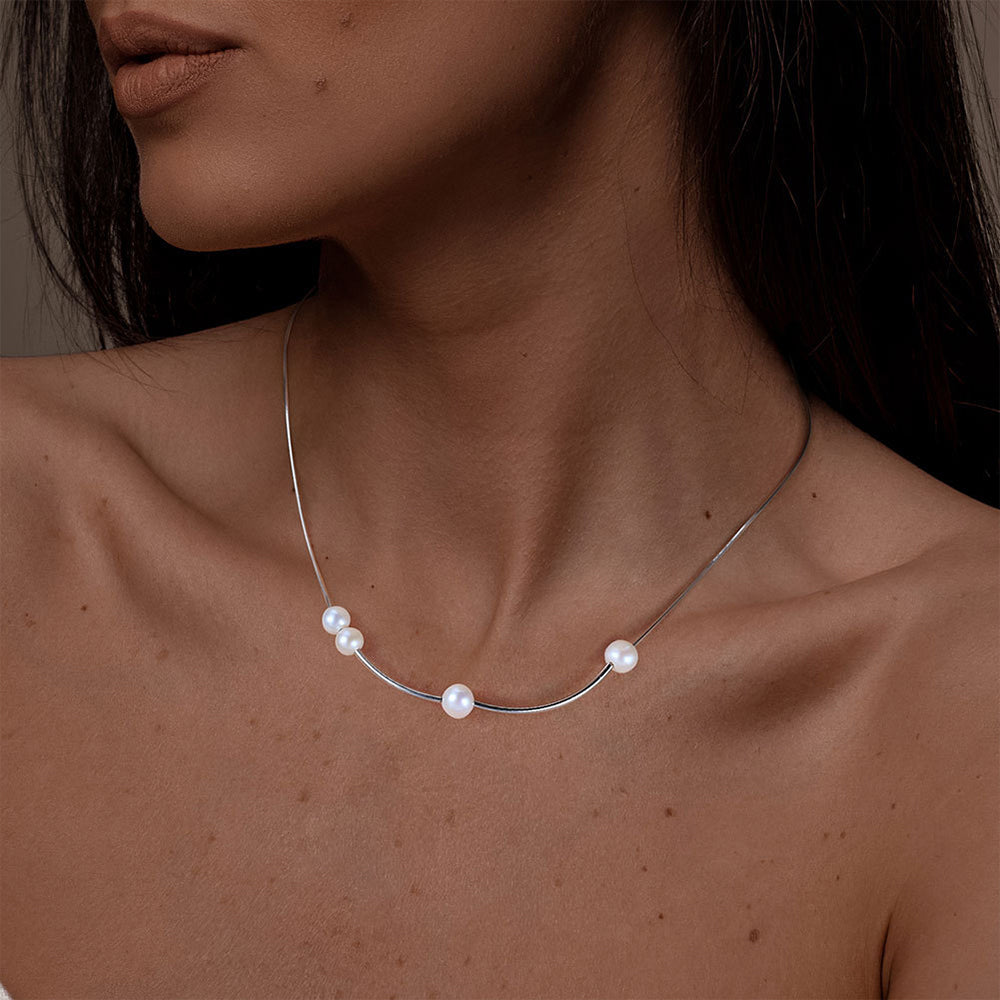925 Sterling Silver Natural Pearl Necklace Fashion Jewelry Gift for Women Girls