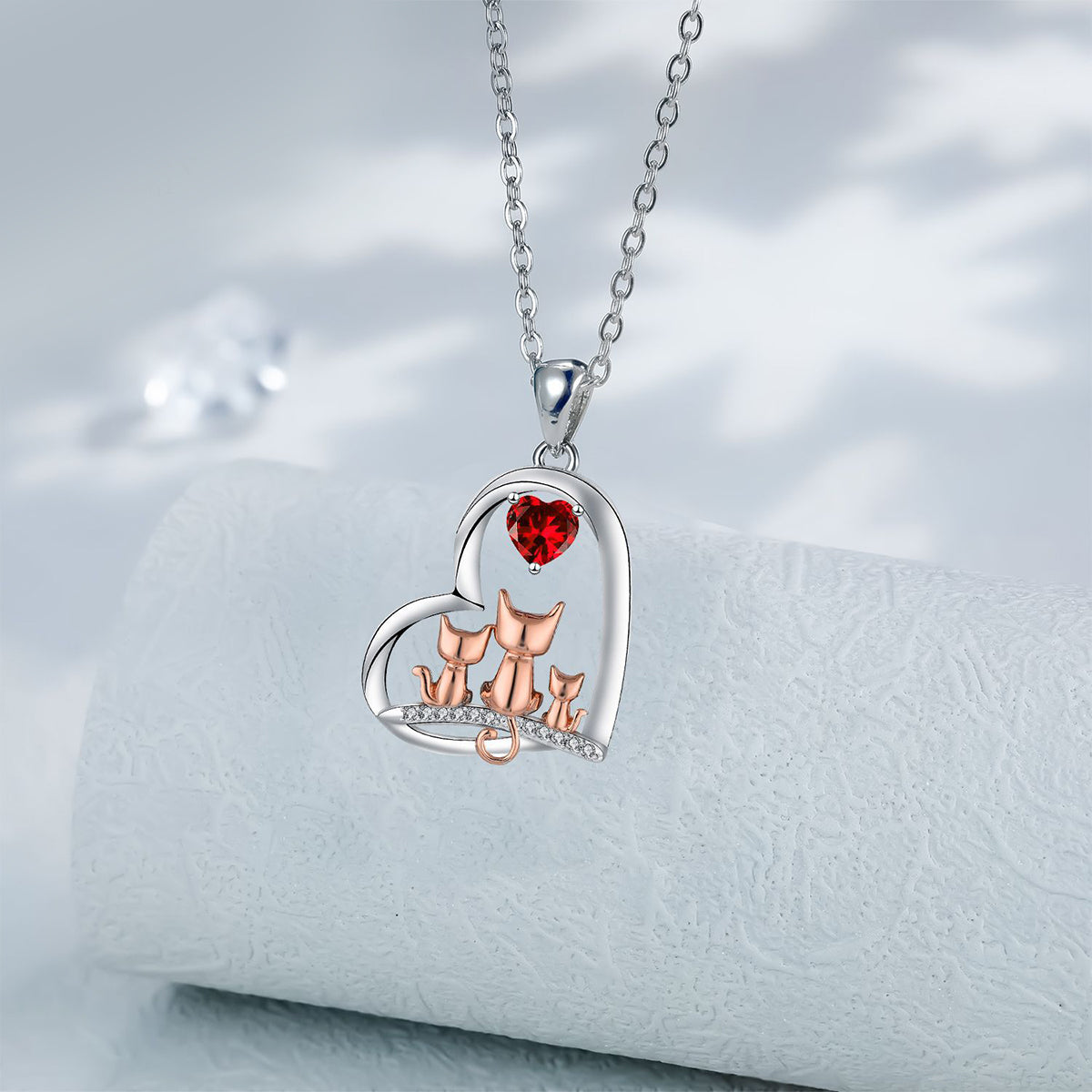 Copper With Silver/Rosgold Plated Heart Cats Pendant Necklace