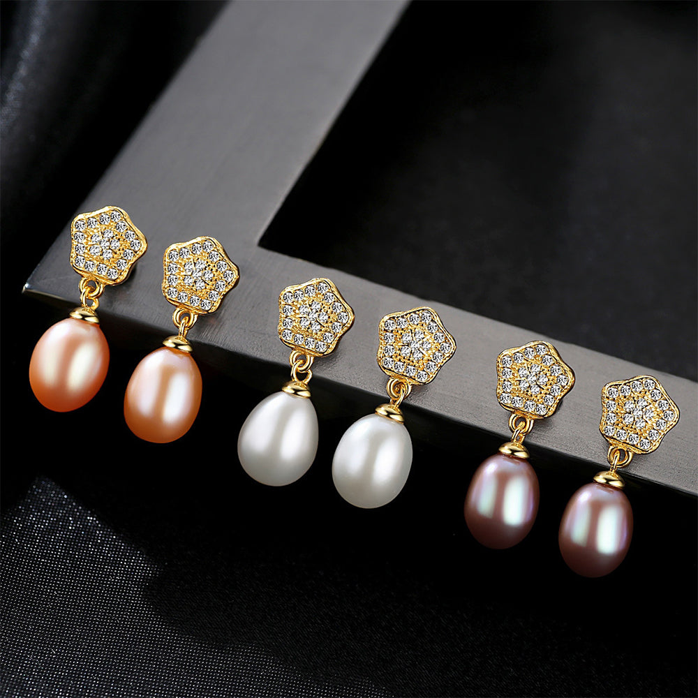 925 Sterling Silver Natural Pearl Long Drop Earrings Fashion Jewelry Gift for Women Girls