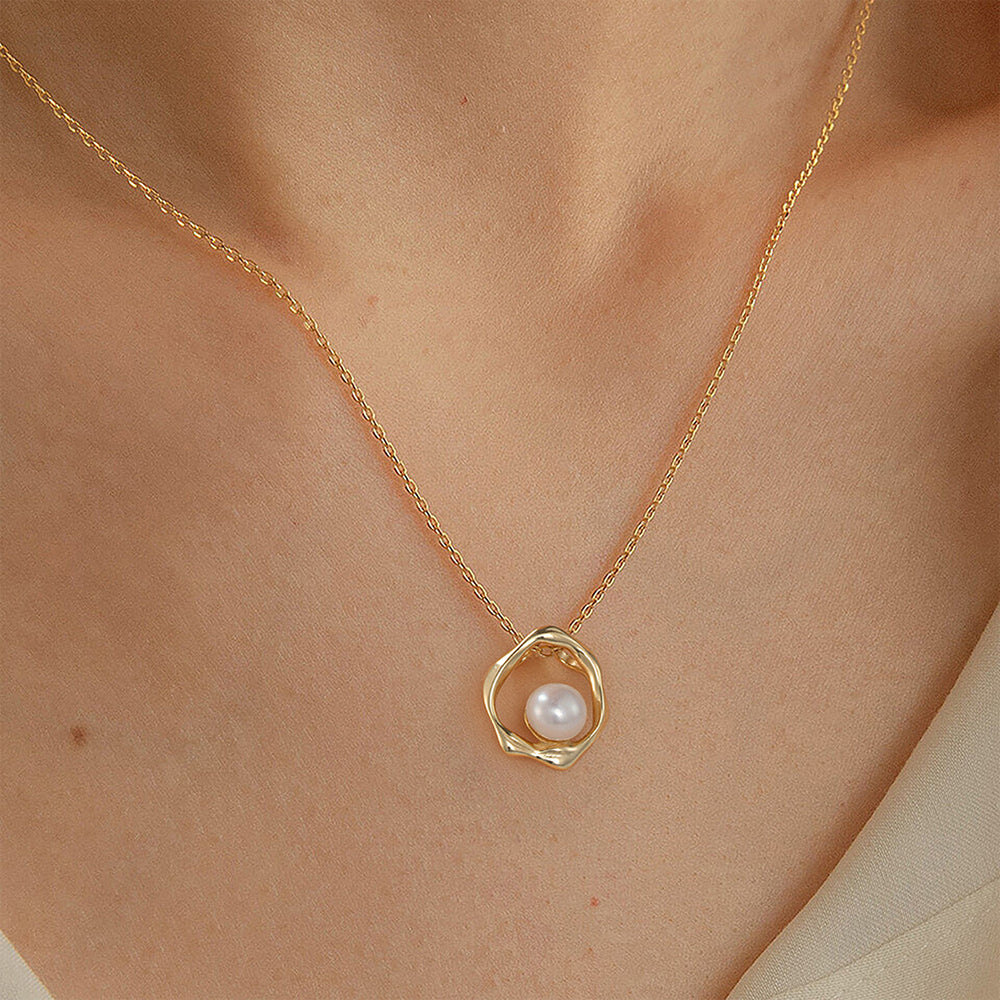 925 Sterling Silver Natural Pearl Necklace Fashion Jewelry Gift for Women Girls
