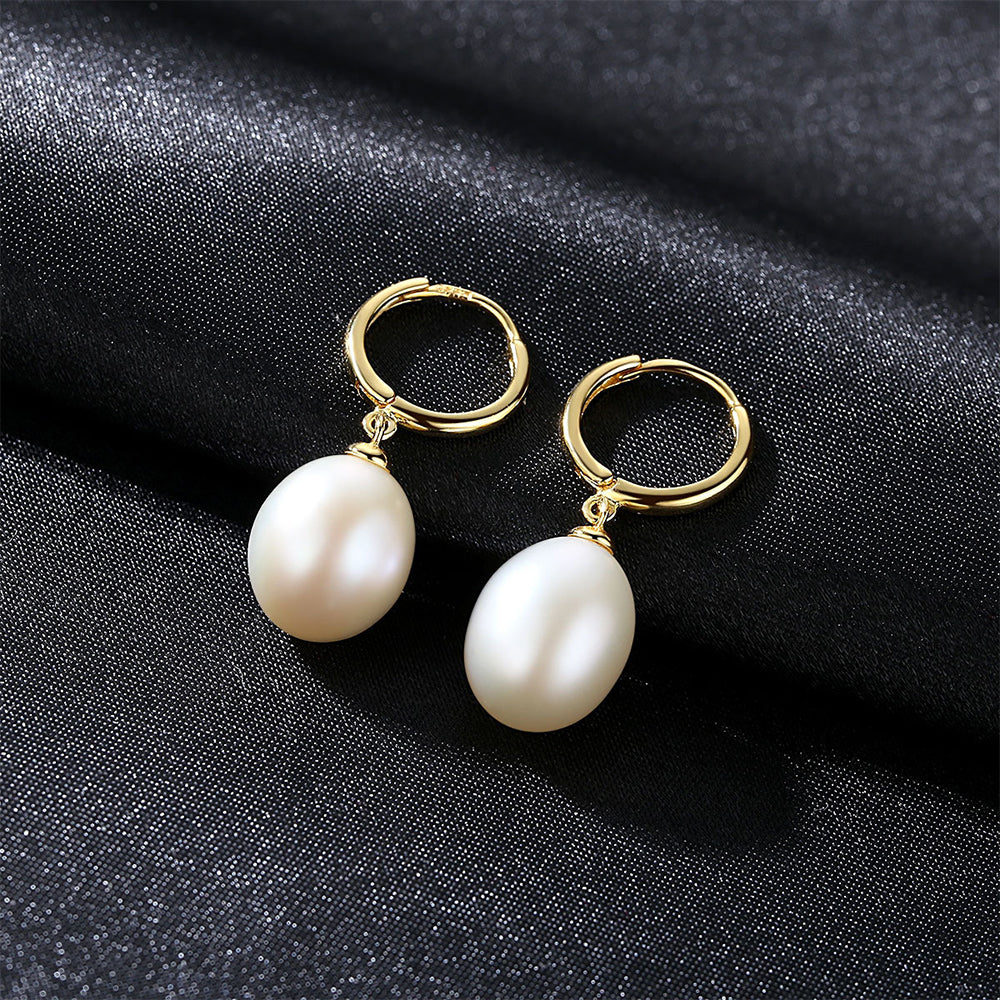 925 Sterling Silver Natural Pearl Drop Huggie Earrings Fashion Jewelry Gift for Women Girls
