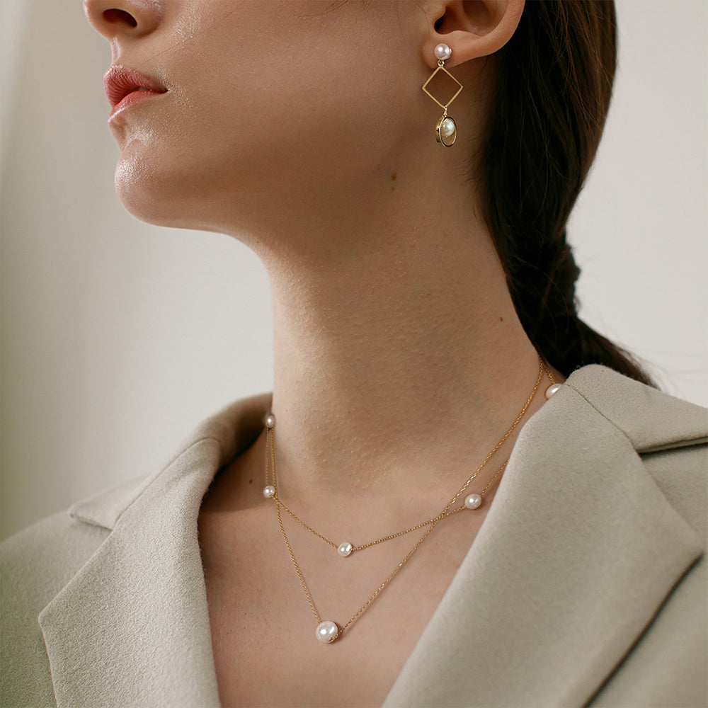 925 Sterling Silver Natural Pearl Necklace Fashion Jewelry Gift for Women Girls