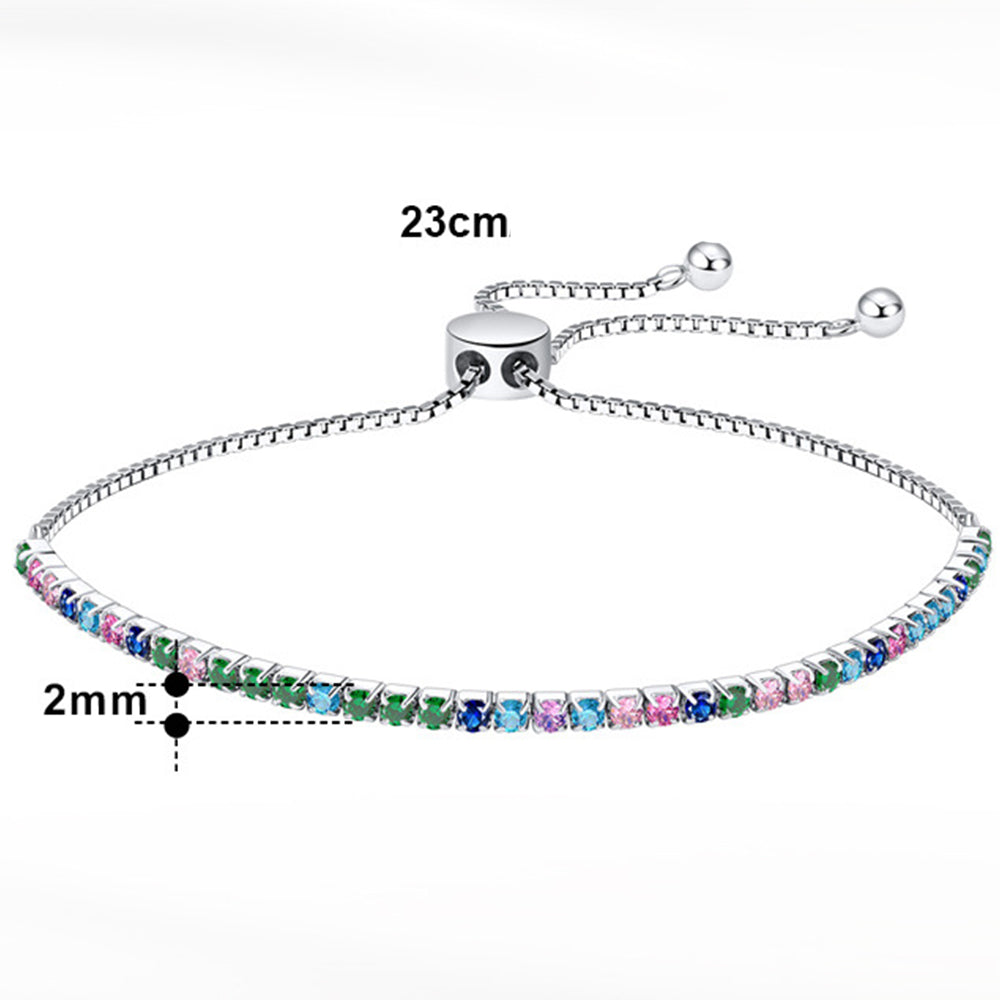 925 Sterling Silver 2mm Tennis Adjustable Bracelet