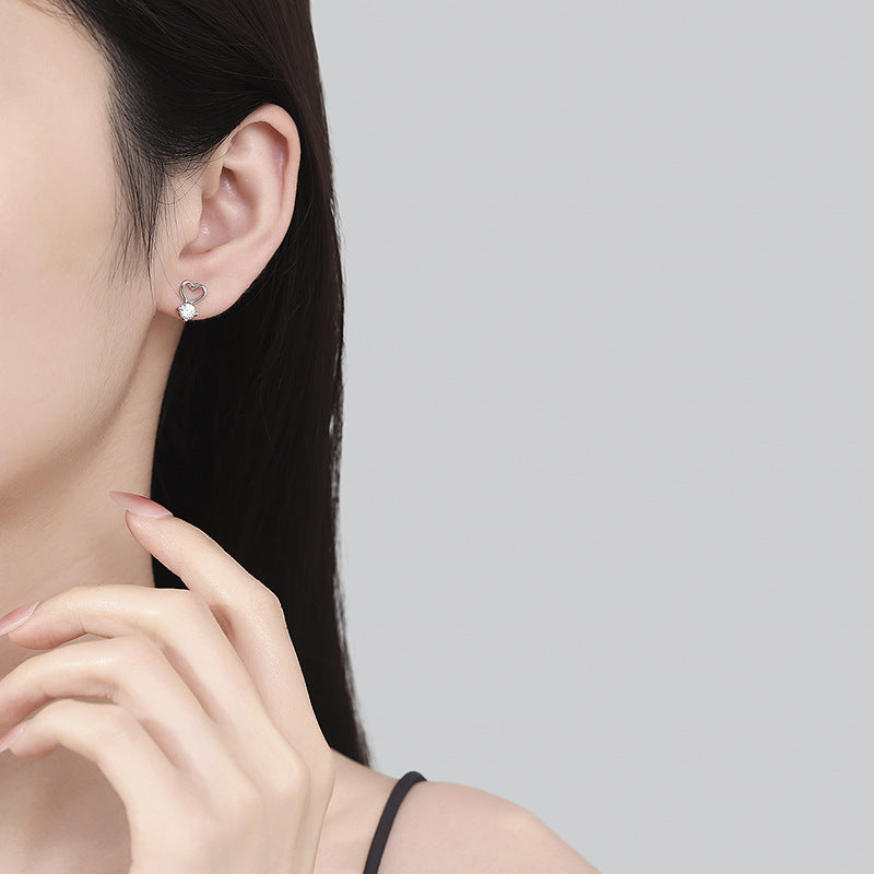 925 Sterling Silver Heart Screw Back Stud Earrings