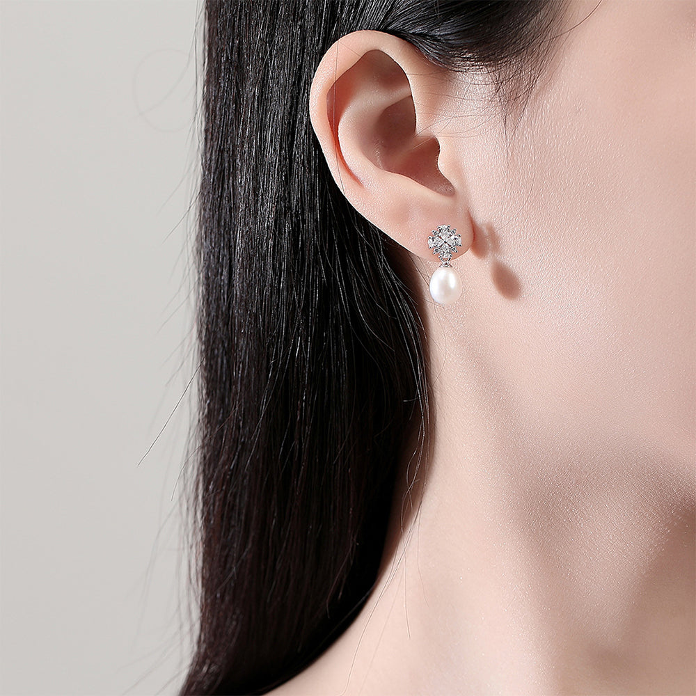 925 Sterling Silver Natural Pearl Drop Earrings Fashion Jewelry Gift for Women Girls