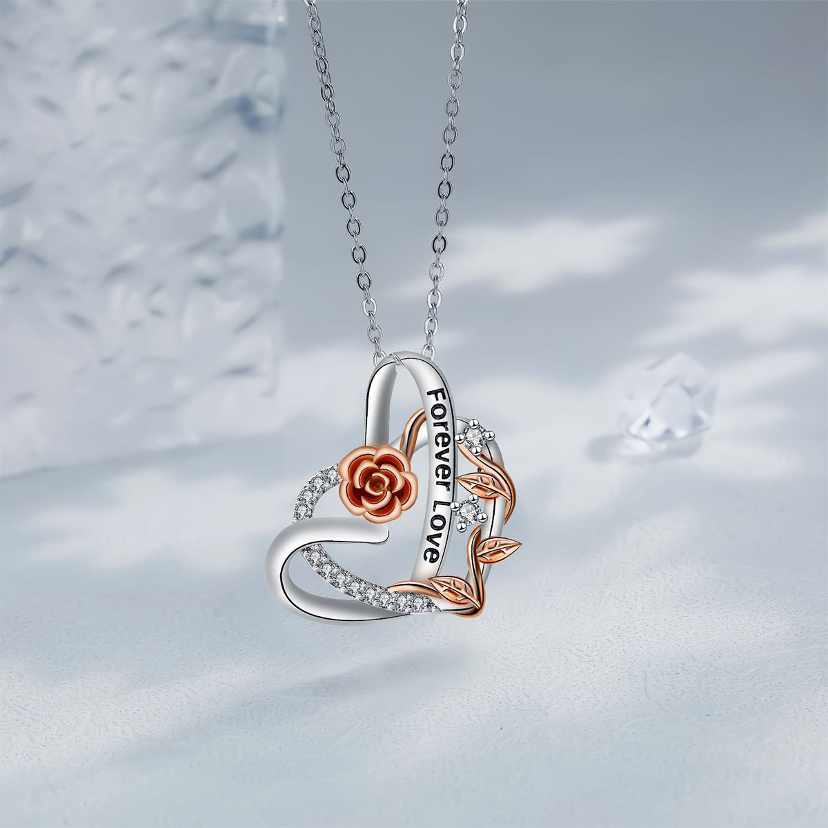 Copper With Silver/Rosegold Plated Heart Pendant Necklace