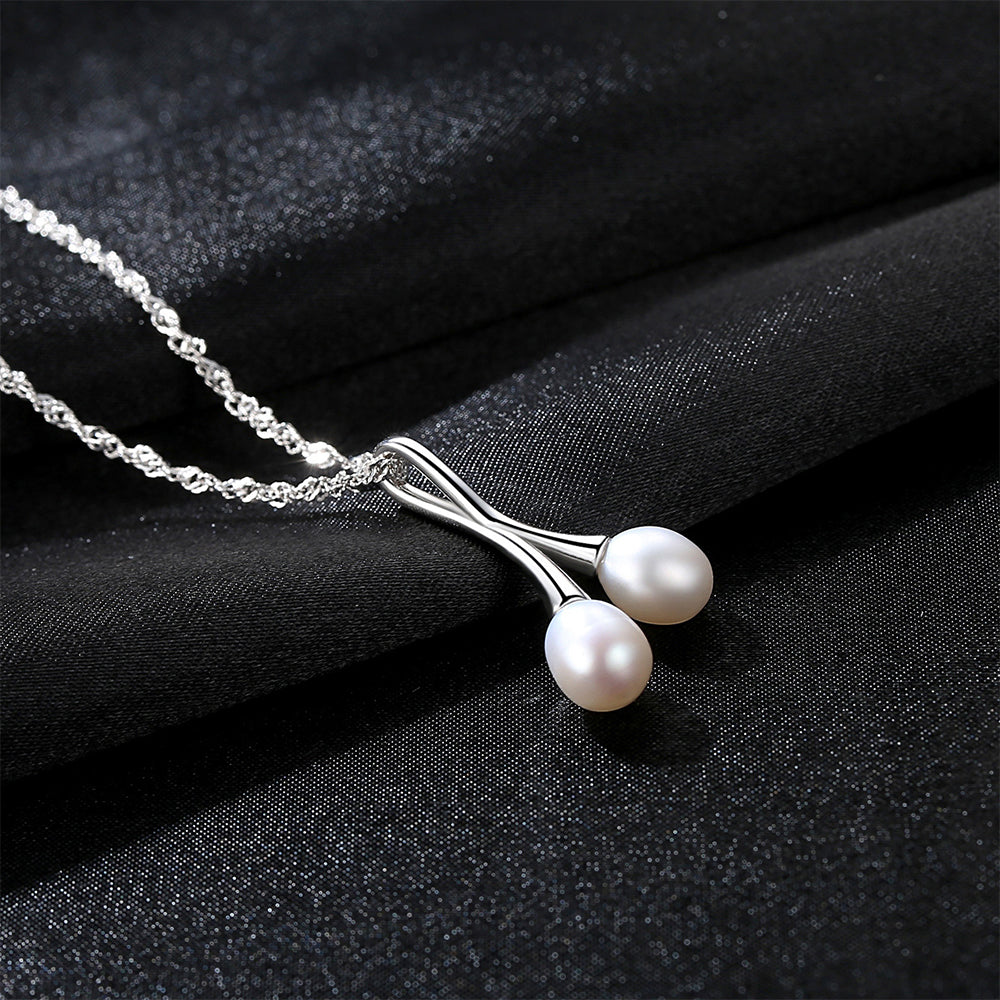 925 Sterling Silver Natural Pearl Drop Necklace Fashion Jewelry Gift for Women Girls