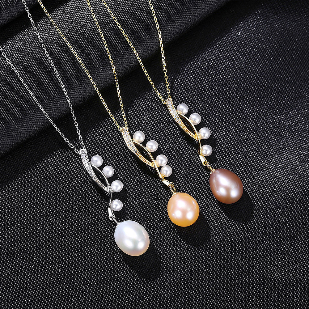 925 Sterling Silver Natural Pearl Drop Necklace Fashion Jewelry Gift for Women Girls
