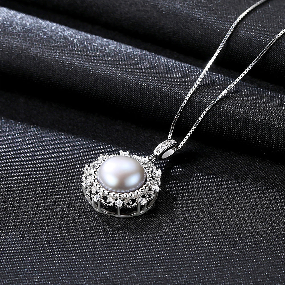 925 Sterling Silver Natural Pearl Drop Necklace Fashion Jewelry Gift for Women Girls