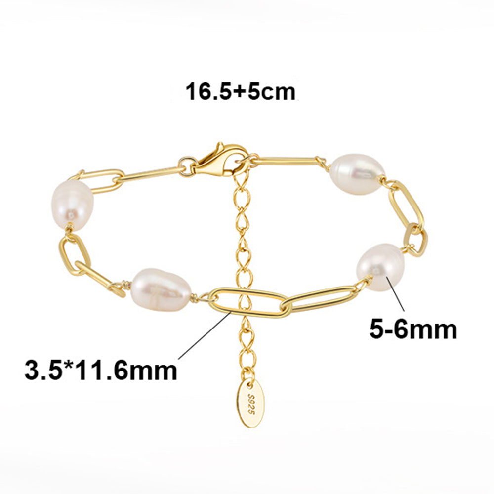 925 Sterling Silver Pearl Bracelet Fashion Jewelry Gift for Women Girls
