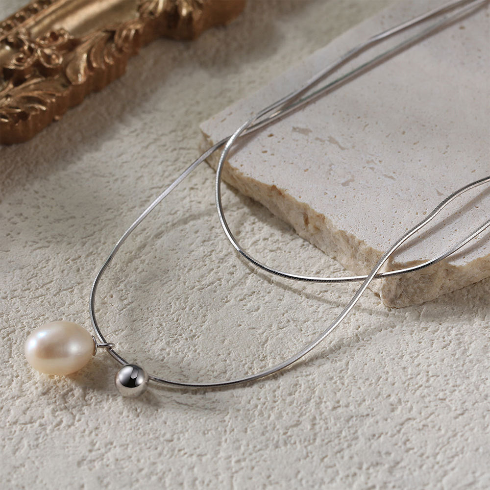 925 Sterling Silver Natural Pearl Necklace Fashion Jewelry Gift for Women Girls