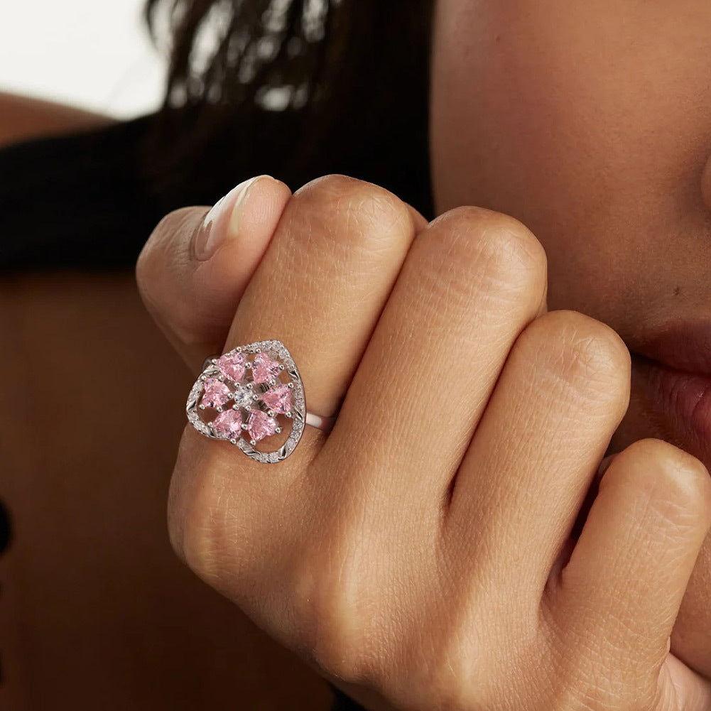 925 Sterling Silver Heart Zircon Ring