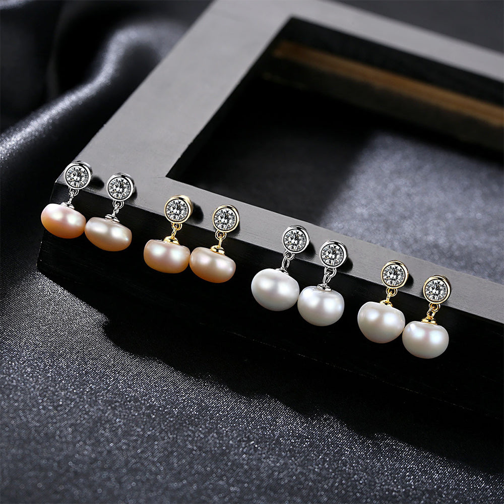 925 Sterling Silver Natural Pearl Drop Earrings Fashion Jewelry Gift for Women Girls