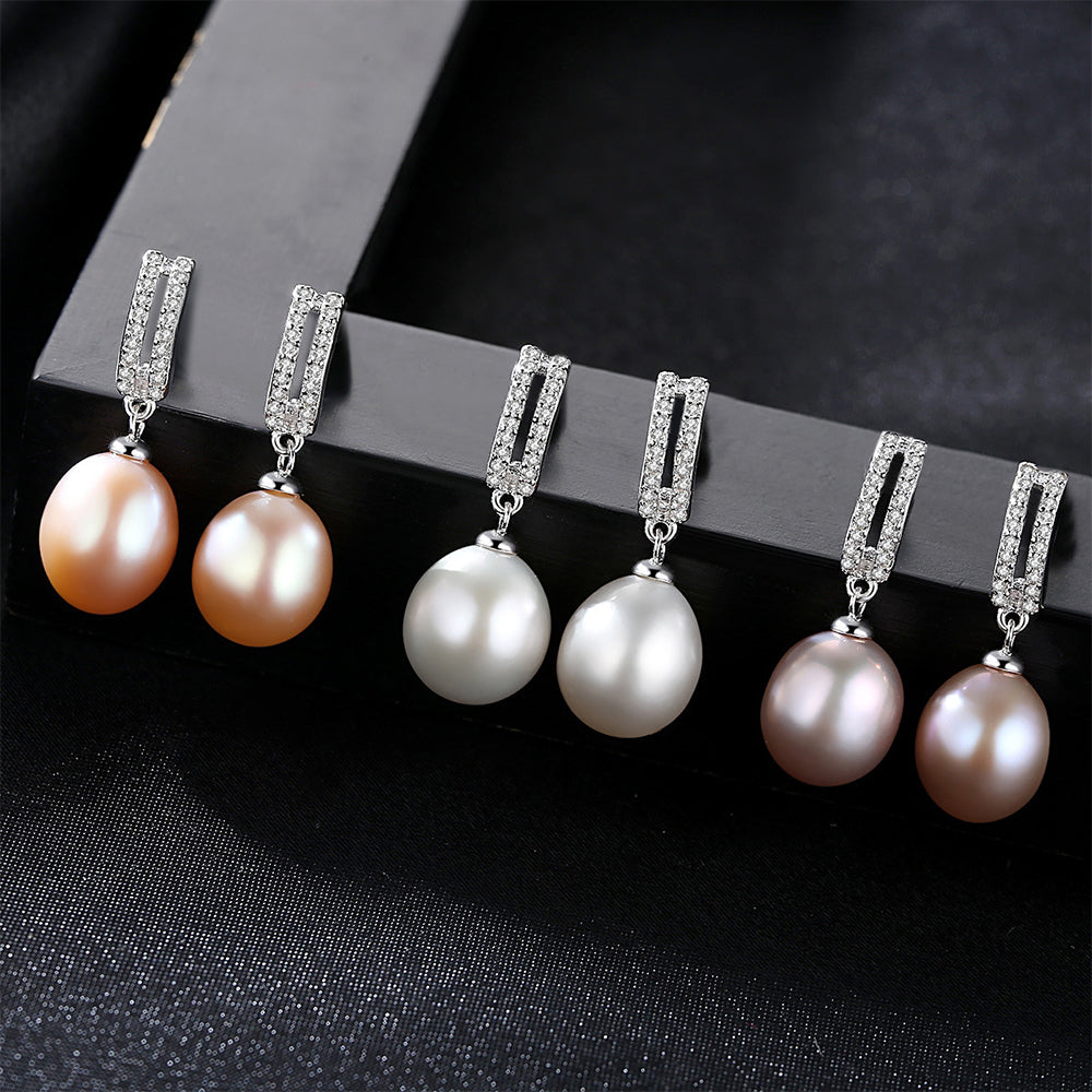 925 Sterling Silver Natural Pearl Drop Earrings Fashion Jewelry Gift for Women Girls