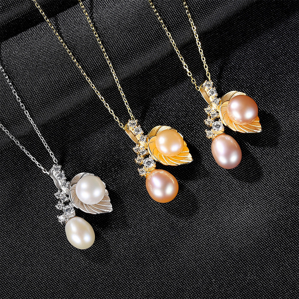 925 Sterling Silver Natural Pearl Drop Necklace Fashion Jewelry Gift for Women Girls