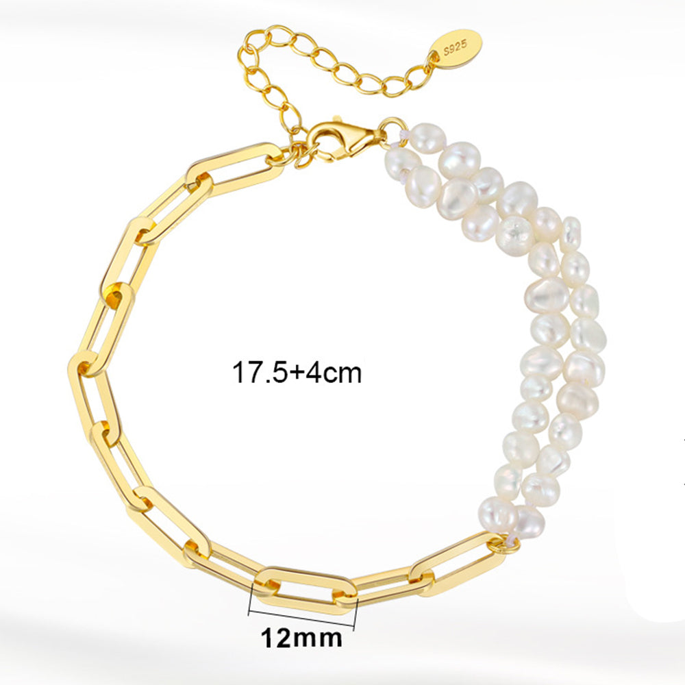 925 Sterling Silver Pearl Bracelet Fashion Jewelry Gift for Women Girls