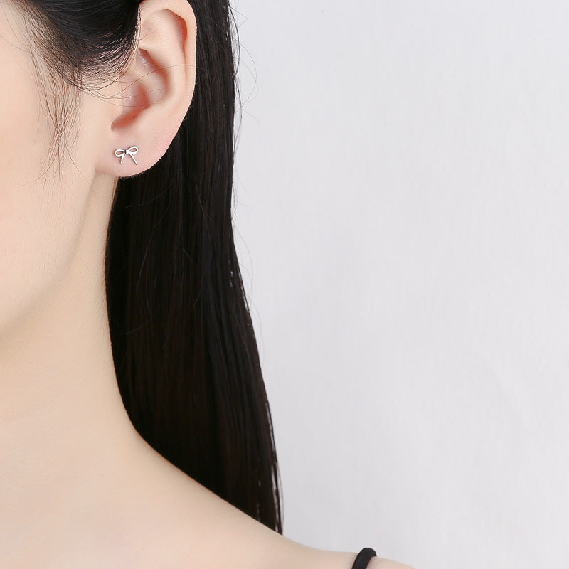 925 Sterling Silver Bow Screw Back Stud Earrings